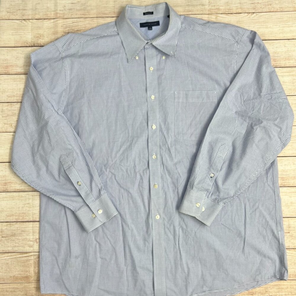 Tommy Hilfiger Men's Blue Micro Check Dress‎ Shirt Size 18 34-35 Regular Fit